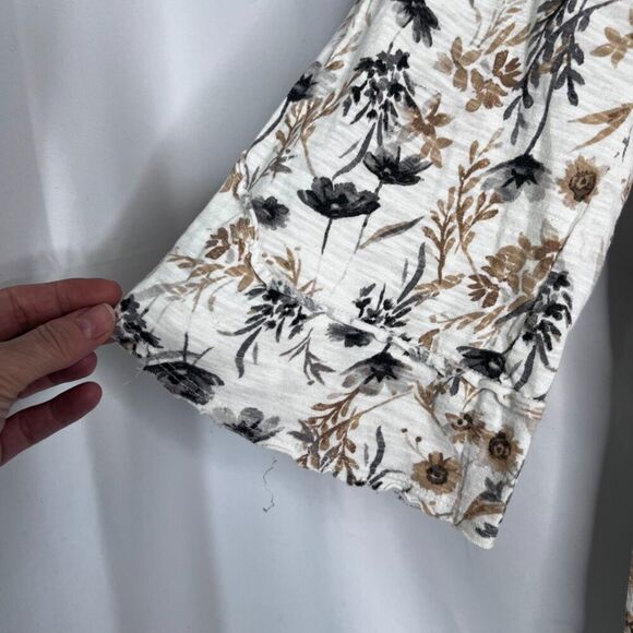 J. Jill White Floral Print 3/4 Sleeve Rough Edge Pullover Blouse Size Small - Picture 4 of 10